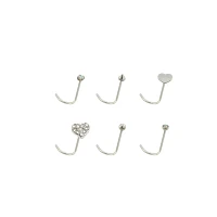 Multi-Pack Goldtone and Black Heart L-Bend Nose Rings 6 Pack - 20 Gauge