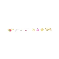 Multi-Pack CZ Flower and Strawberry Mixed Nose Rings 9 Pack - 20 Gauge