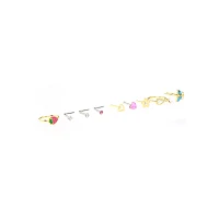 Multi-Pack CZ Flower and Strawberry Mixed Nose Rings 9 Pack - 20 Gauge
