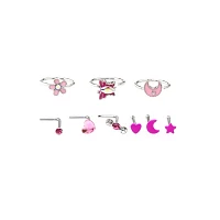 Multi-Pack Pink Spring Hoop Nose Rings L-Bend and Pin 9 Pack - 20 Gauge