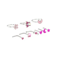 Multi-Pack Pink Spring Hoop Nose Rings L-Bend and Pin 9 Pack - 20 Gauge