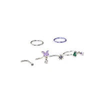 Multi-Pack Butterfly & Mushroom L-Bend Nose Rings and Hoop 6 Pack - 18 Gauge