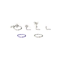 Multi-Pack Butterfly & Mushroom L-Bend Nose Rings and Hoop 6 Pack - 18 Gauge