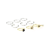 Multi-Pack CZ Heart Goldtone and Silvertone Hoop and Half Hoop Nose Rings 9 Pack - 18 Gauge