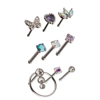 Multi-Pack Butterfly and Heart Pin Nose Rings 9 Pack - 20 Gauge
