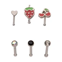 Multi-Pack CZ Heart Strawberry Cherry Pin Nose Rings6 Pack - 20 Gauge