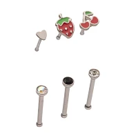 Multi-Pack CZ Heart Strawberry Cherry Pin Nose Rings6 Pack - 20 Gauge