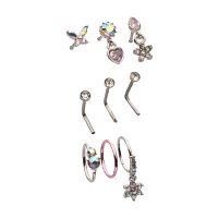 Multi-Pack CZ Butterfly Heart Star Pin L-Bend and Hoop Nose Rings 9 Pack - 20 Gauge