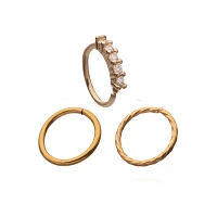 Multi-Pack CZ Gem Gold-Plated Seamless Hoop Nose Rings - 3 Pack