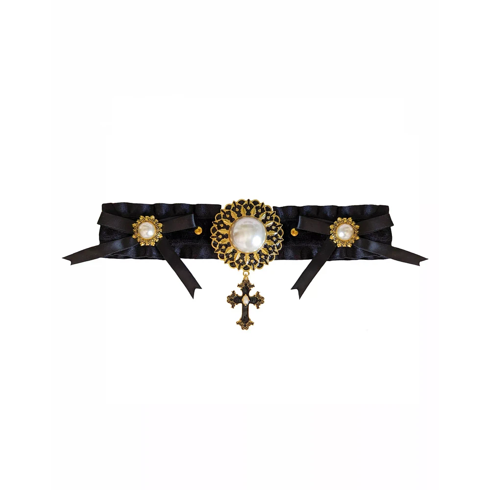 Pearl-Effect Cross Dangle Choker Necklace