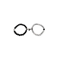 Black and White Marble Magnetic Long Distance Beaded Bracelets - 2 Pack