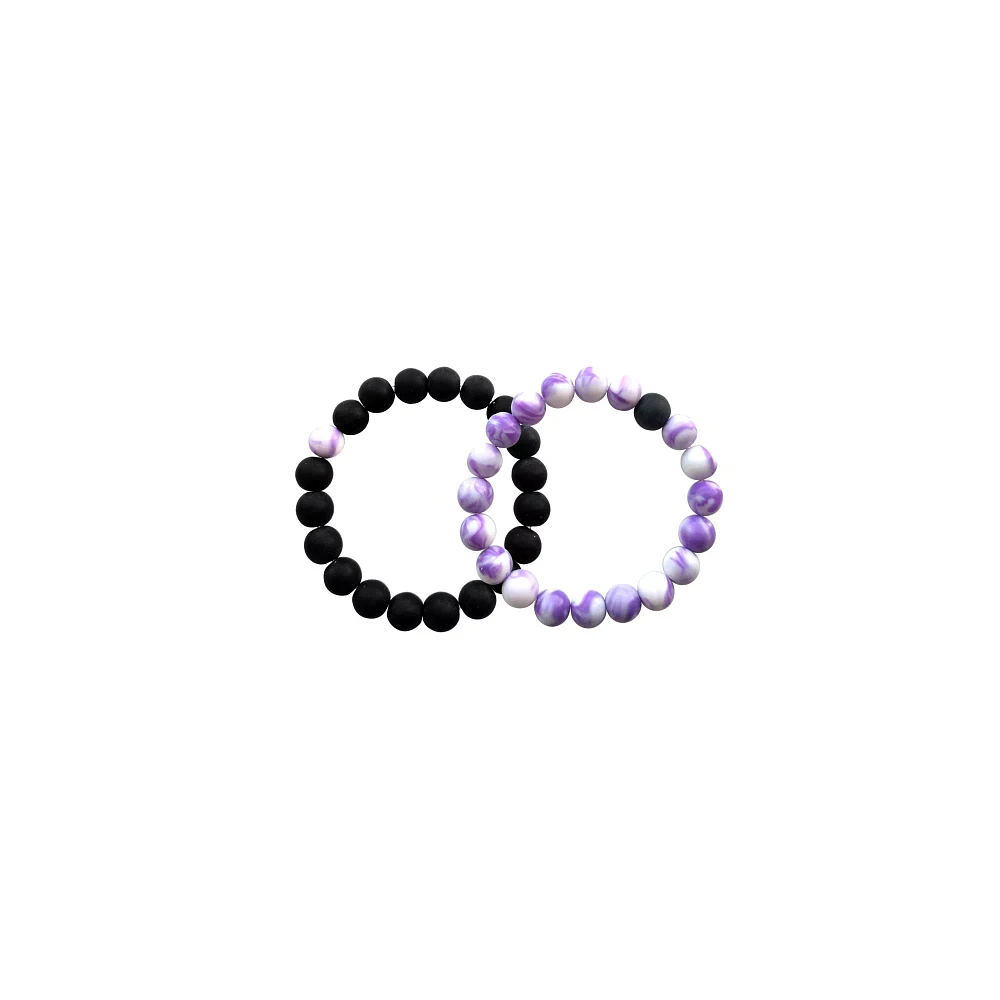 Black and Purple Swirl Long Distance Beaded Bracelets - 2 Pack
