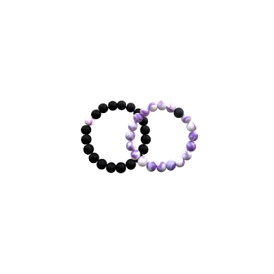 Black and Purple Swirl Long Distance Beaded Bracelets - 2 Pack