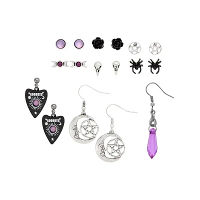 Multi-Pack Pentagram Spider Moon Earrings - 9 Pair