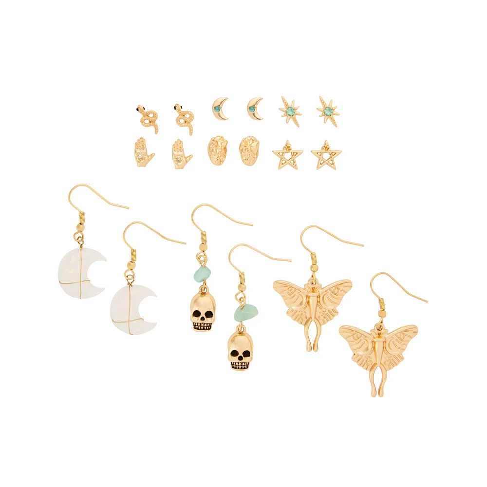 Multi-Pack CZ Goldtone Moon Crystal Earrings - 9 Pack