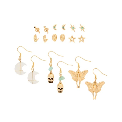 Multi-Pack CZ Goldtone Moon Crystal Earrings - 9 Pack