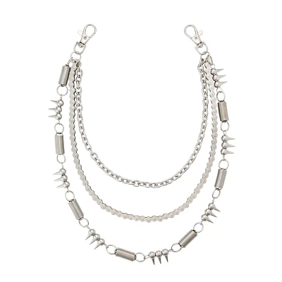 Silvertone Triple Row Spike Coil Wallet Chain