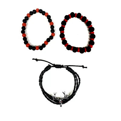 Multi-Pack Black and Red Deer Head Bracelets - 3 Pack
