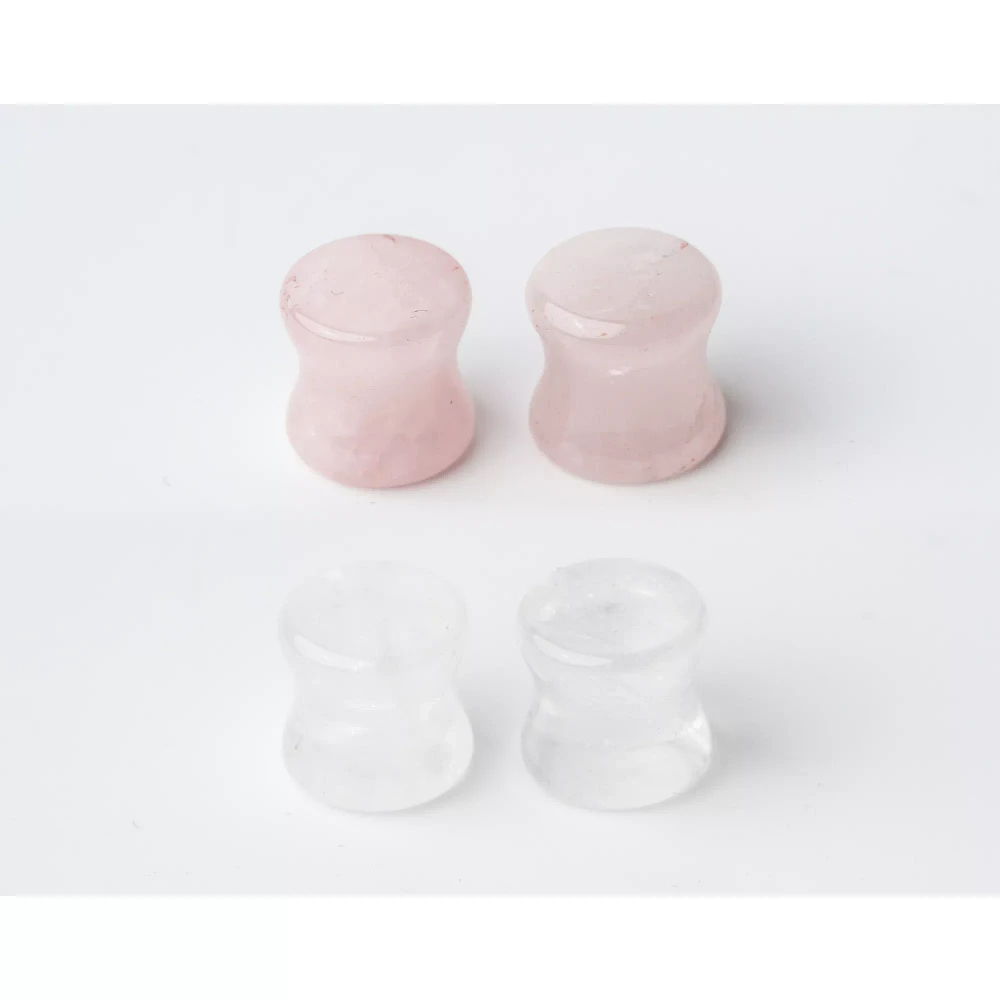 Multi-Pack Clear and Rose Quartz Stone Plugs - 2 Pair