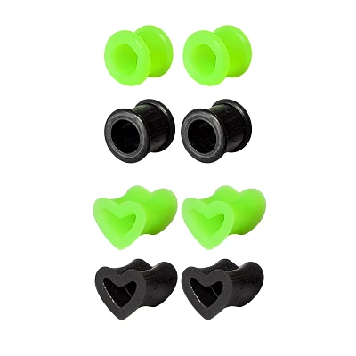 Multi-Pack and Black Heart Silicone Tunnels Pack
