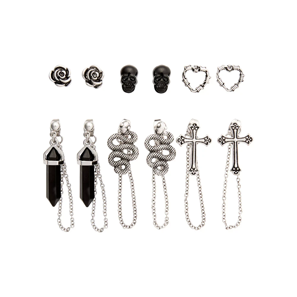 Multi-Pack Cross Snake Skull Earrings - 6 Pair