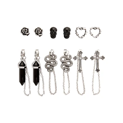 Multi-Pack Cross Snake Skull Earrings - 6 Pair