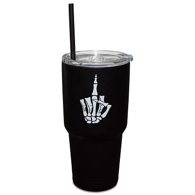 Skeleton Middle Finger Travel Tumbler with Straw - 30 oz.