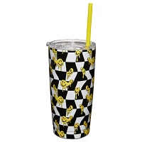 Checkered Drippy Smiley Face Cup with Straw -  20 oz.