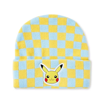 Blue and Yellow Checkered Pikachu Cuff Beanie Hat - Pokémon