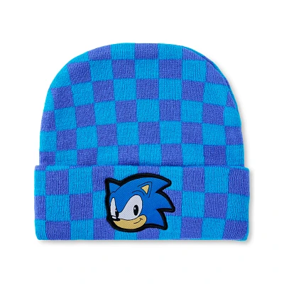 Blue Checkered Sonic the Hedgehog Cuff Beanie Hat