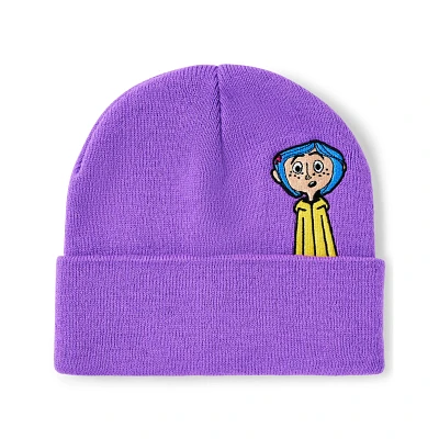 Purple Coraline and Cat Cuff Beanie Hat