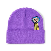 Purple Coraline and Cat Cuff Beanie Hat