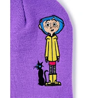 Purple Coraline and Cat Cuff Beanie Hat