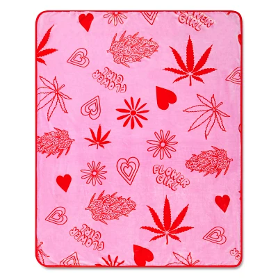 Pink Flower Girl Weed Leaf Fleece Blanket