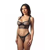 Glow the Dark Not Today Bitch Fishnet Bra and Panties Set