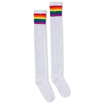 Rainbow Stripe Rhinestone Over the Knee Socks
