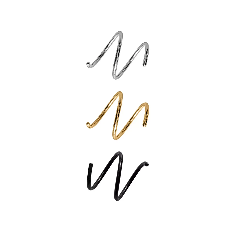 Multi-Pack Silvertone Goldtone Black Spiral Hoop Nose Rings 3 Pack - 20 Gauge