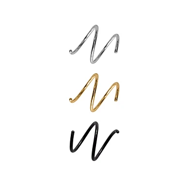 Multi-Pack Silvertone Goldtone Black Spiral Hoop Nose Rings 3 Pack - 20 Gauge