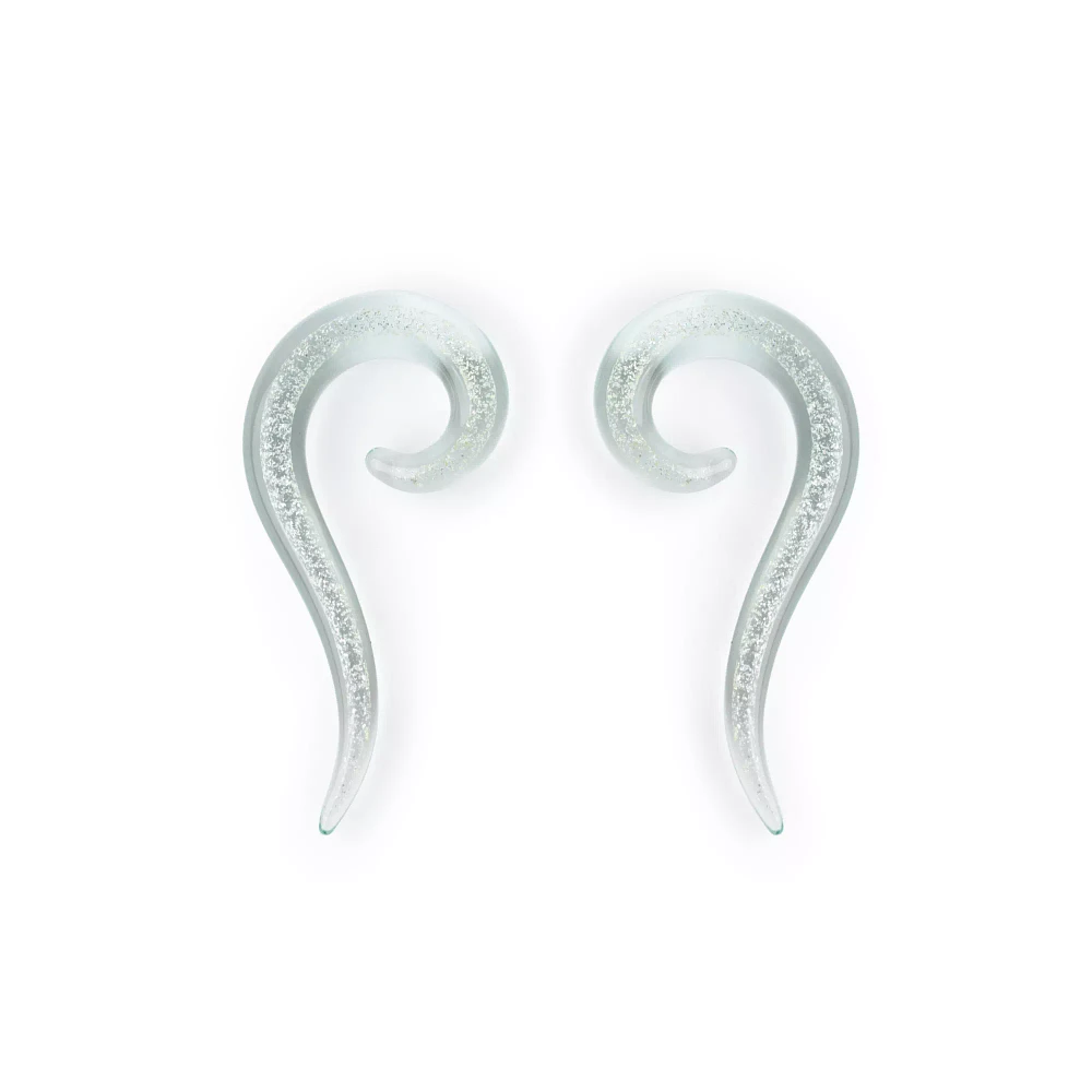 White Iridescent Glass Spiral Tapers