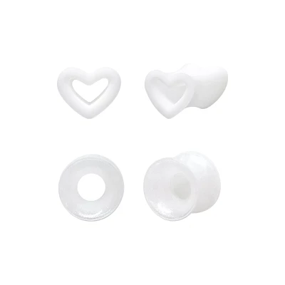 Multi-Pack White Silicone Heart Glitter Tunnels 4 Pack - 00 Gauge