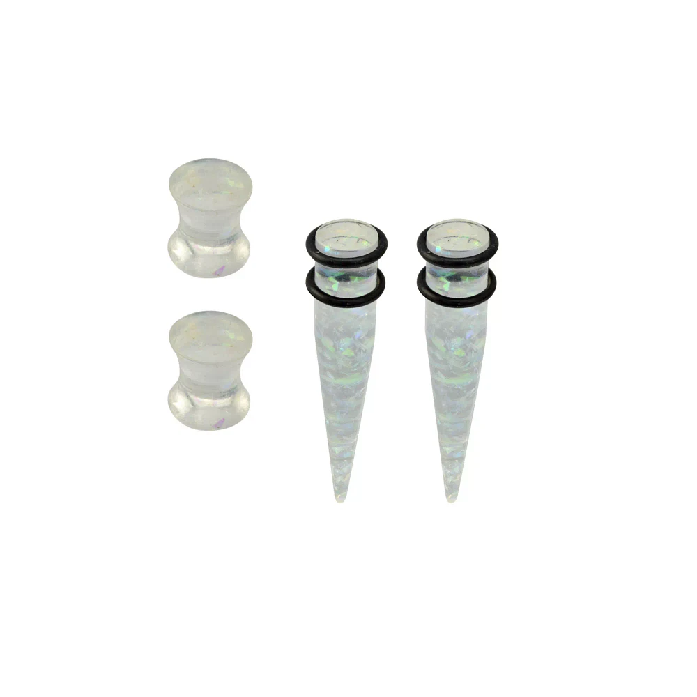 Multi-Pack Acrylic Clear Marble Plugs and Tapers - 2 Pair