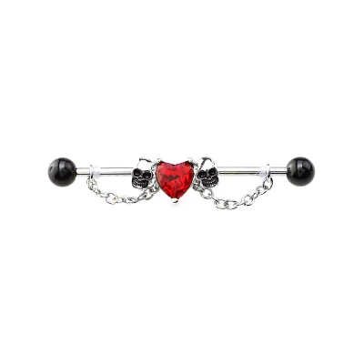 Heart Skull Chain Barbell - 14 Gauge