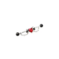 Heart Skull Chain Barbell - 14 Gauge