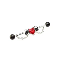 Heart Skull Chain Barbell - 14 Gauge