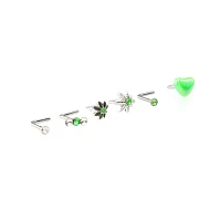 Multi-Pack CZ Green Weed Leaf L-Bend Nose Rings 6 Pack - 20 Gauge