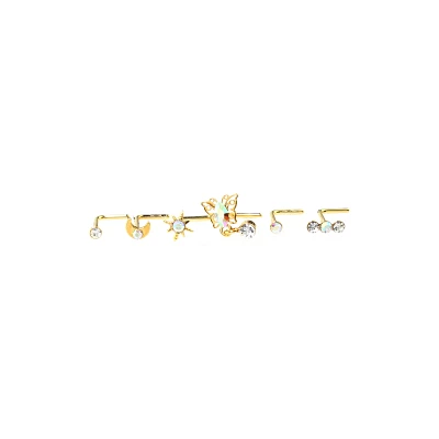 Multi-Pack CZ Goldtone Dangle Butterfly L-Bend Nose Ring 6 Pack - 20 Gauge