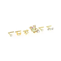 Multi-Pack CZ Goldtone Dangle Butterfly L-Bend Nose Ring 6 Pack - 20 Gauge