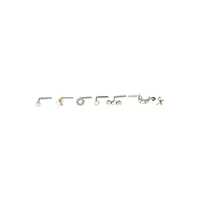 Multi-Pack CZ Dangle Moon L-Bend Nose Ring 6 Pack - 20 Gauge