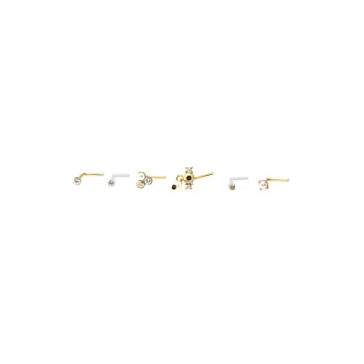 Multi-Pack CZ Silvertone and Goldtone Ornate Circle L-Bend Nose Rings 6 Pack - 20 Gauge