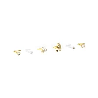 Multi-Pack CZ Silvertone and Goldtone Ornate Circle L-Bend Nose Rings 6 Pack - 20 Gauge